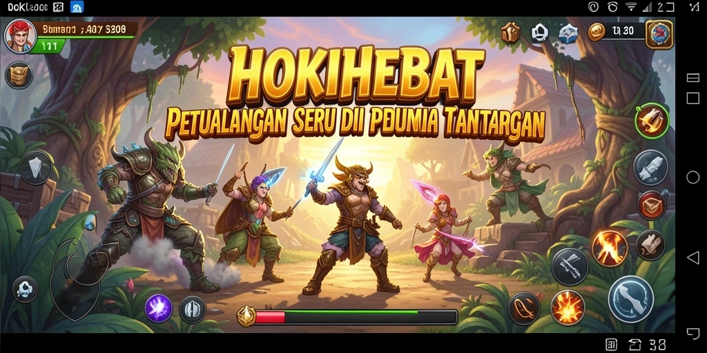 Gameplay HOKIHEBAT dengan pemandangan indah dan tantangan seru.