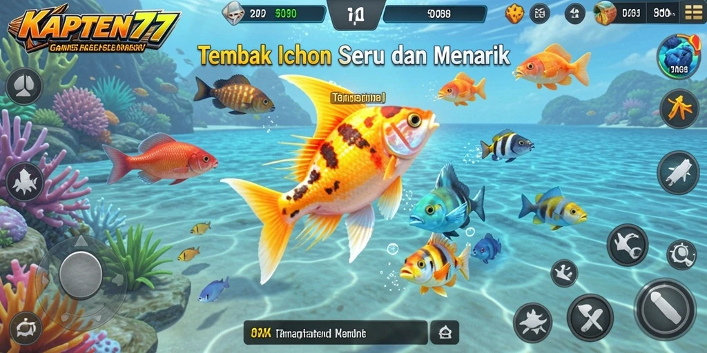 Tangkapan layar gameplay seru KAPTEN77 saat menembak ikan.
