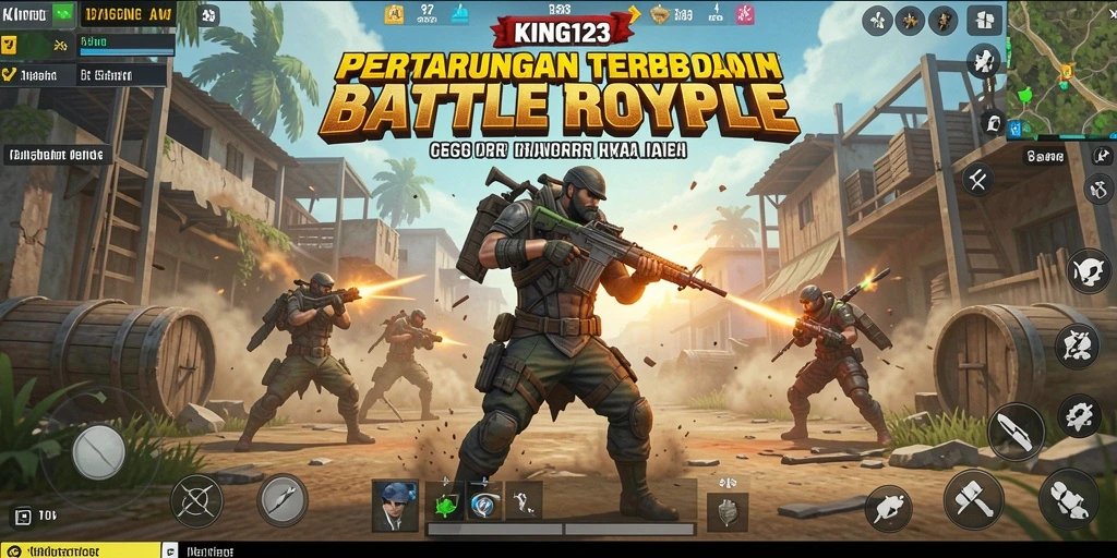 Screenshot gameplay KING123 yang menunjukkan pertempuran seru di arena Battle Royale.