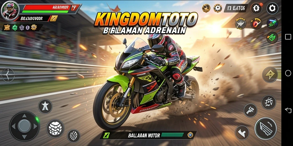 Screenshot utama KINGDOMTOTO menampilkan balapan motor yang mendebarkan.