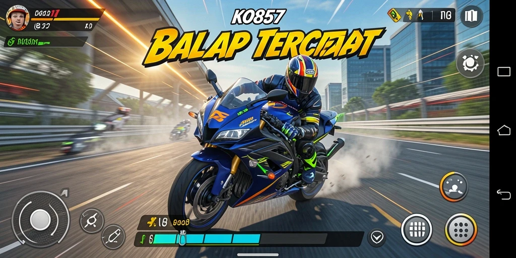 Tampilan gameplay mengesankan dari KO857 dalam balapan motor.