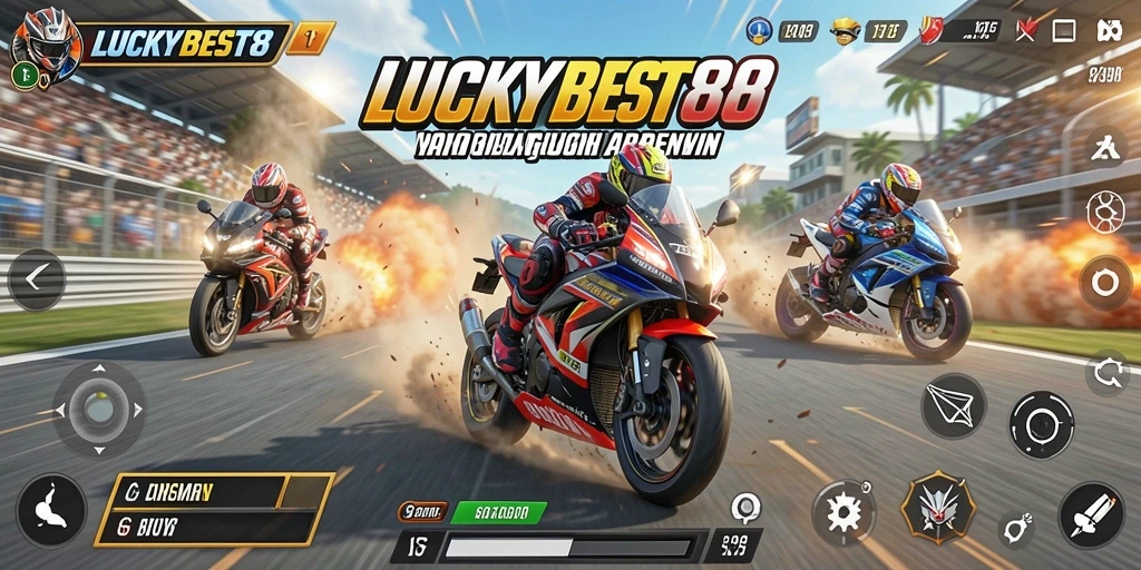 Tampilan gameplay seru dari LUCKYBEST88 saat balapan motor.