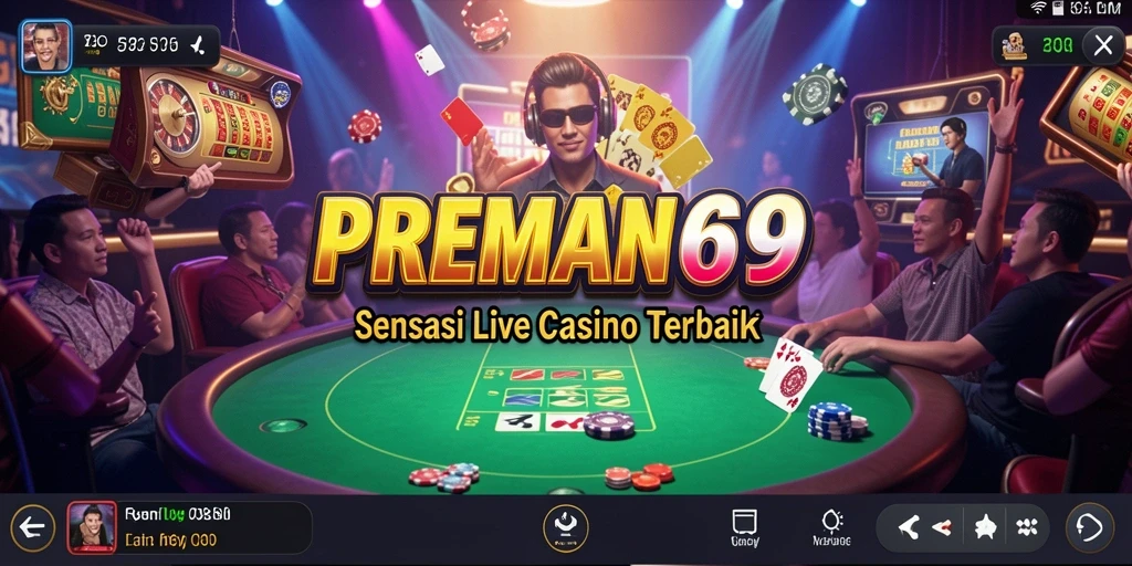 Screenshot gameplay PREMAN69 yang menunjukkan dealer langsung dan meja permainan.