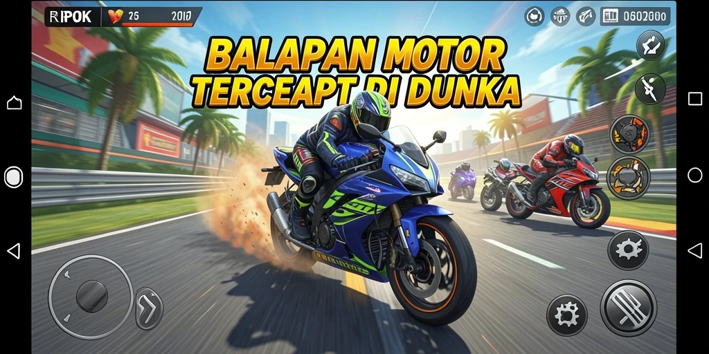 Screenshot gameplay RPOK dengan balapan motor yang seru.